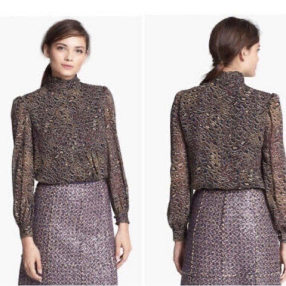 Tory Burch 100% Silk Animal Print Blouse Size 4